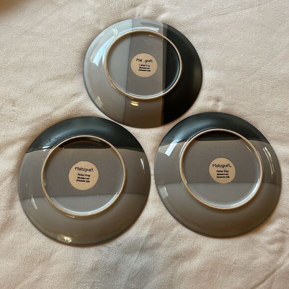 Pfaltzgraff Parker Gray Salad Plates 8 1/4 Inch Set Of 3 Round Stripsed Vintages - Picture 3 of 5